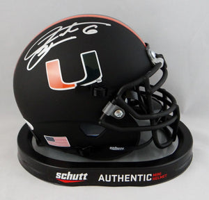 Santana Moss Autographed Miami Hurricanes Black Schutt Mini Helmet- JSA W Auth