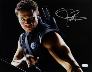 Jeremy Renner Autographed 11x14 Hawkeye Photo Close Up Blk Background- JSA W Auth *Silver