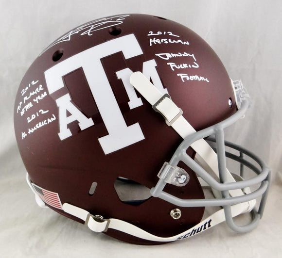 Johnny Manziel Autographed A&M Aggies Maroon Schutt F/S Helmet W/4 Insc- Beckett Auth *White