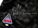 Mike Tyson Autographed Black Boxing Trunks w/ Patches- JSA Auth *Left