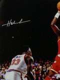 Hakeem Olajuwon Houston Autographed 16x20 Jump Shot vs Ewing Photo- Beckett Auth *Silver