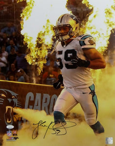 Luke Kuechly Autographed Panthers 16x20 Running Out Tunnel PF Photo- JSA W Auth