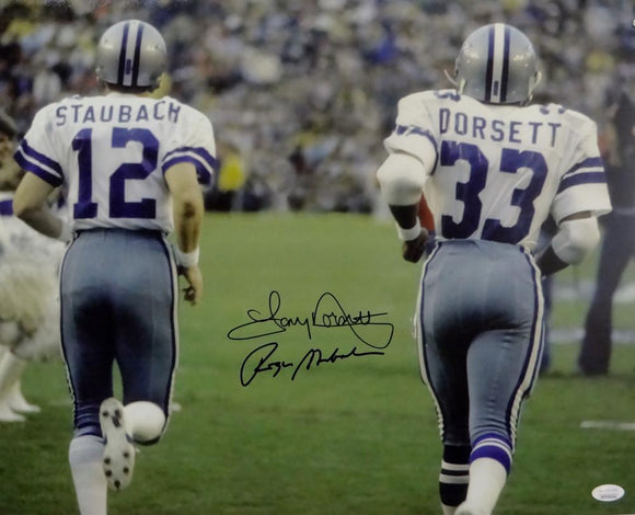 Roger Staubach Tony Dorsett Signed Dallas Cowboys 16x20 Back Photo-BeckettW  Holo