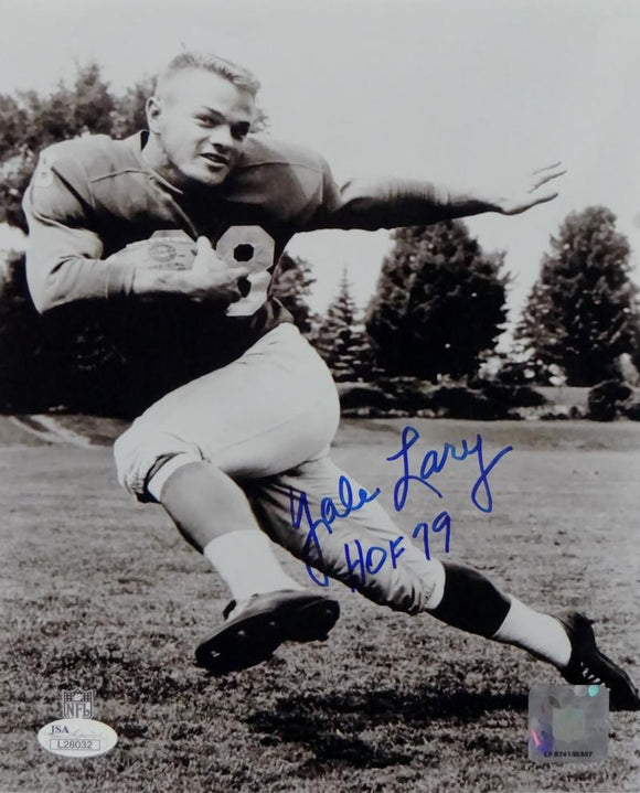 Yale Lary Autographed Detroit Lions 8x10 Black & White Photo w/HOF - JSA Auth *Blue