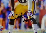 Devin White Autographed LSU 8x10 PF Photo In Stance White Jersey - Beckett Auth *Black