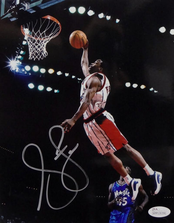 Steve Francis Autographed Rockets 8x10 Dunking White Jersey Photo- JSA W Auth *Silver