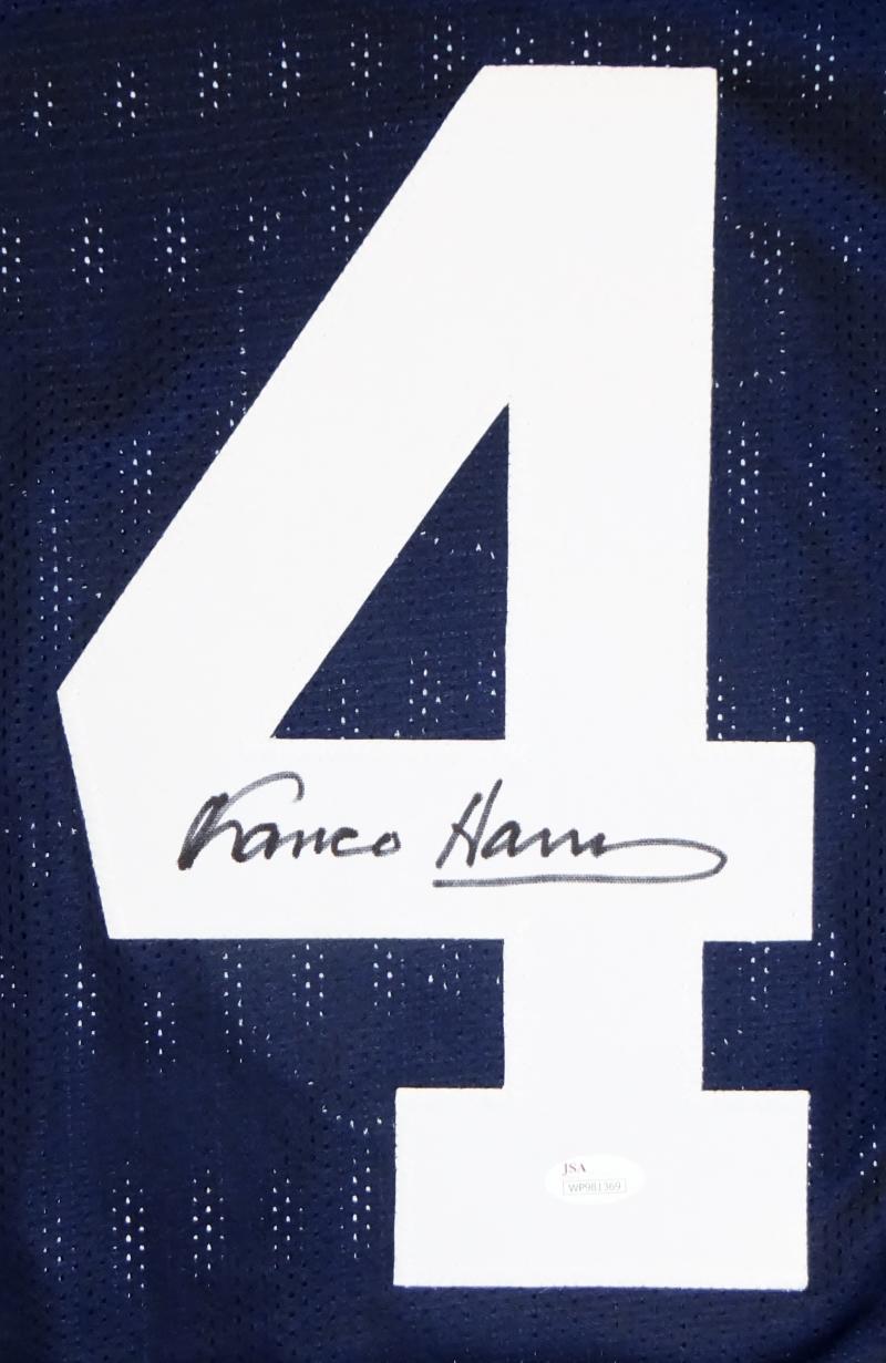 Franco Harris Autographed Blue College Style Jersey- JSA Witnessed