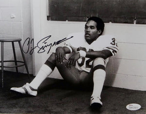 OJ Simpson Autographed Buffalo Bills 8x10 B&W Sitting In Locker Room Photo- JSA W Auth *Black