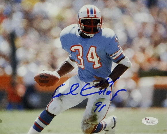 Earl Campbell Autographed Oilers 8x10 Photo Running With Ball W/HOF- JSA W Auth *Blue