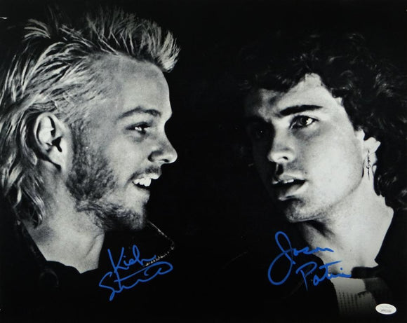 Kiefer Sutherland/Jason Patric Autographed 16x20 The Lost Boys B&W Close Up Photo - JSA W Auth