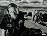 Charlie Hunnam Signed 11x14 Jax Teller B&W On Motorcycle Photo- JSA W Auth *Silver