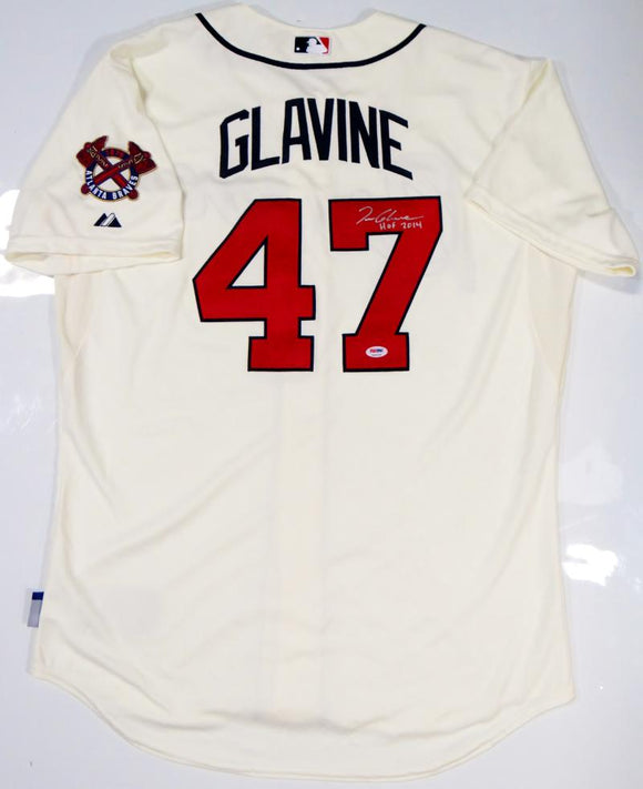 Tom Glavine Autographed Atlanta Braves Cream Majestic Jersey w/HOF - PSA/DNA