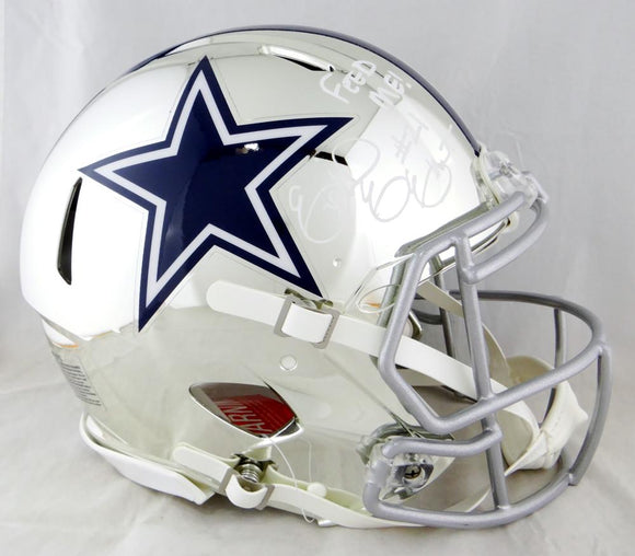 Ezekiel Elliott Signed Cowboys F/S Chrome Speed Authentic Helmet w/ Feed Me- Beckett Auth *White Image 1