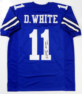 Danny White Autographed Blue Pro Style Jersey W/ Insc- JSA W Auth *R1 – The  Jersey Source