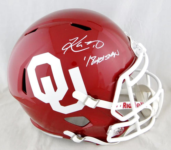 Kyler Murray Autographed Oklahoma Sooners F/S Speed Helmet W/ HT- Beckett Auth
