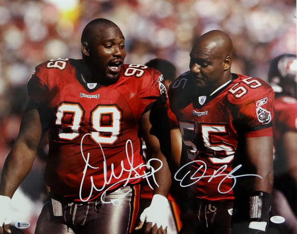 Warren Sapp/Derrick Brooks Autographed 16x20 Helmets Off Photo - Beckett/JSA W Auth