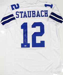 Roger Staubach Autographed White Pro Style Jersey- Beckett W Authenticated