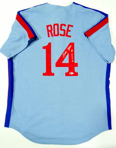 Pete Rose Autographed Montreal Expos Blue Jersey w/ 4256- Beckett