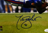Tiki Barber Autographed New York Giants 8x10 Diving PF Photo- JSA W Auth *Blue