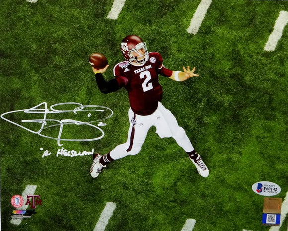 Johnny Manziel Autographed Texas A&M 8x10 Aerial Passing PF Photo- Beckett Auth