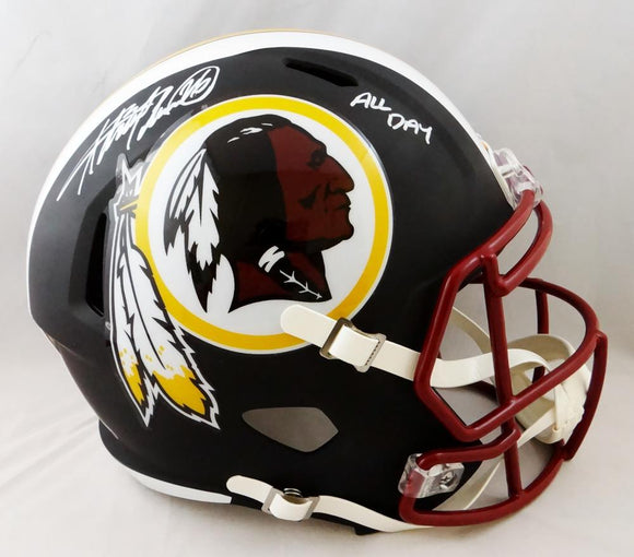 Adrian Peterson Autographed Washington Redskins Flat Black Full Size Speed Helmet w/ All Day- Beckett *White