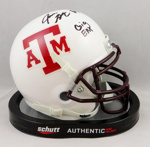 Jace Sternberger Autographed Texas A&M Matte White Schutt Mini Helmet w/Gig Em- JSA W Auth Image 1