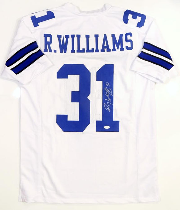 Roy Williams Autographed White Pro Style Jersey- JSA Witnessed Auth *Silver