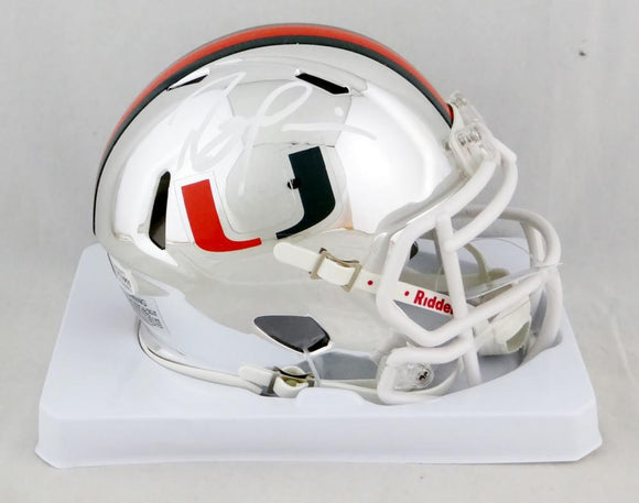 Ray Lewis Autographed Miami Hurricanes Chrome Riddell Speed Mini Helmet- Beckett Auth *White
