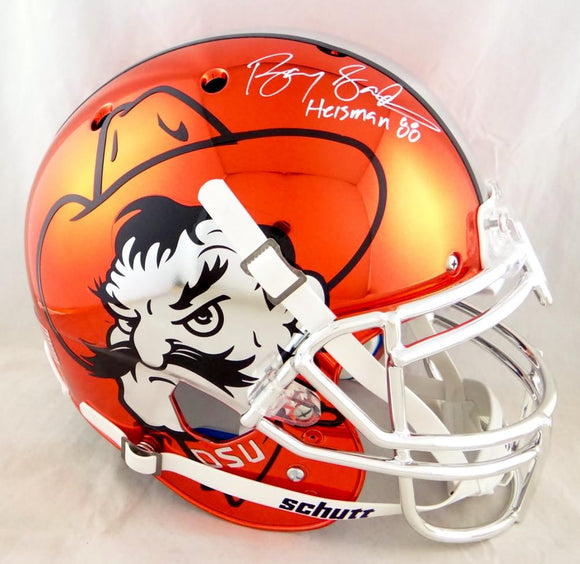 Barry Sanders Autographed Oklahoma State F/S Chrome Authentic Helmet - Beckett Auth *White