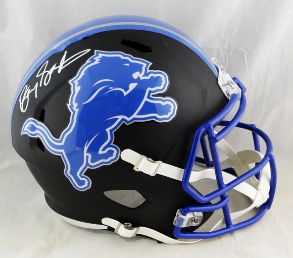 Barry Sanders Autographed Detroit Lions F/S Flat Black Speed Helmet- Beckett Auth *Silver