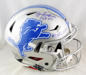Barry Sanders Autographed Detroit Lions F/S SpeedFlex Helmet w/2 Insc- Beckett Auth *Blue