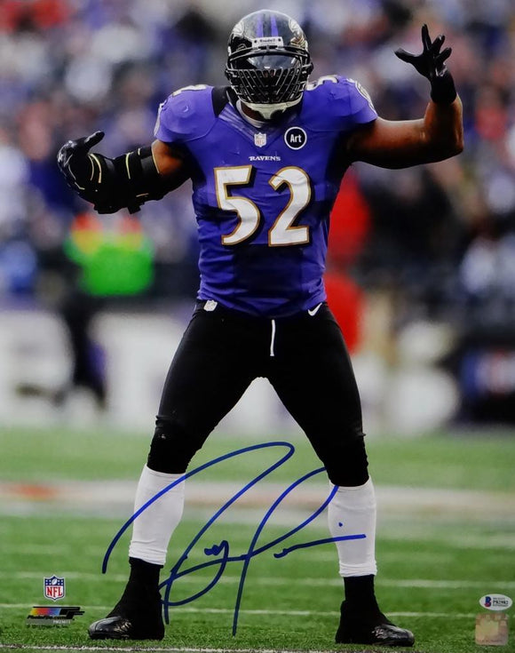 Ray Lewis Autographed Baltimore Ravens 16x20 PF In Purple Jersey Photo - Beckett Auth *Blue Image 1