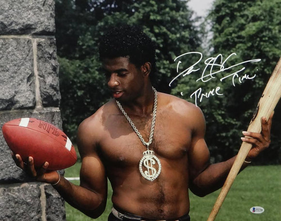 Deion Sanders Autographed 16x20 Posing Shirtless Photo - Beckett Auth *White