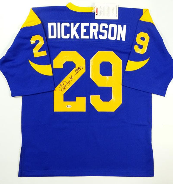 Eric Dickerson Autographed Blue Rams Mitchell & Ness Jersey w/ HOF - Beckett Auth *2