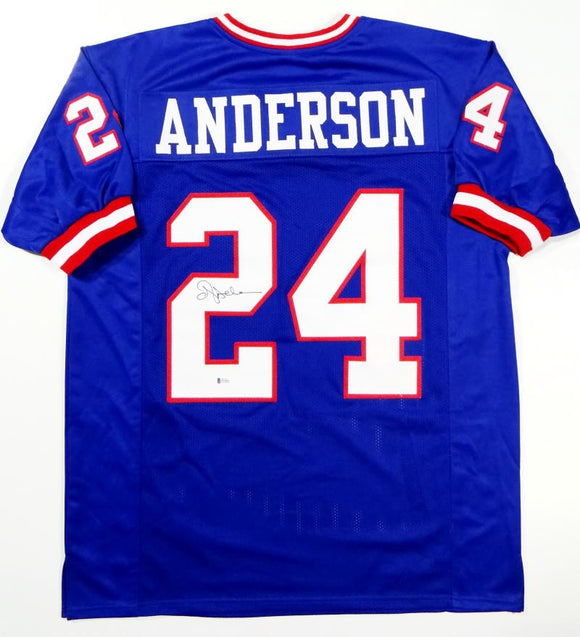 Ottis Anderson Autographed Blue Pro Style Jersey - Beckett Auth *2