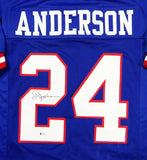 Ottis Anderson Autographed Blue Pro Style Jersey - Beckett Auth *2