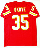 Christian Okoye Autographed Red Pro Style Jersey- JSA W Authenticated