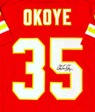Christian Okoye Autographed Red Pro Style Jersey- JSA W Authenticated