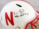Tommie Frazier Autographed Nebraska F/S Speed Helmet W/ 94/95 Nat'l Champs- Beckett Auth *Black