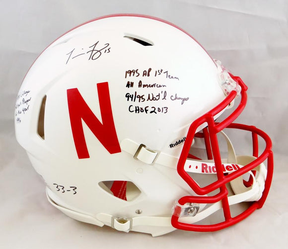 Tommie Frazier Signed Nebraska Cornhuskers F/S Speed Authentic Helmet w/ 5 Stats - Beckett Auth