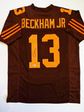 Odell Beckham Jr Autographed Brown Pro Style Jersey- Beckett Auth *1
