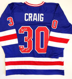 Jim Craig Autographed Team USA Blue Jersey w/ 1980 Olympic Gold Medal- Beckett Auth