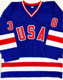 Jim Craig Autographed Team USA Blue Jersey w/ 1980 Olympic Gold Medal- Beckett Auth