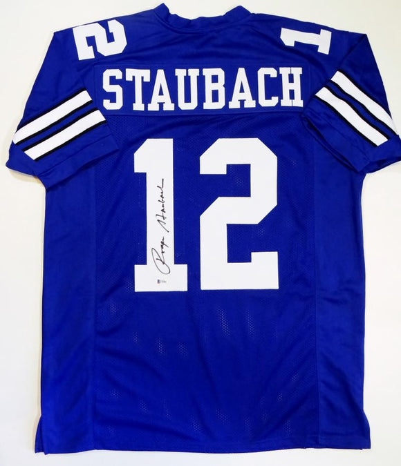 Roger Staubach Autographed Blue Pro Style Jersey - Beckett W Auth *1 Image 1