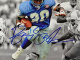 Barry Sanders Autographed Lions 8x10 B&W Color PF Photo- Beckett Auth *Blue