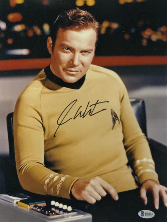 William Shatner Autographed 11x14 Star Trek Sitting Photo - Beckett Auth *Black