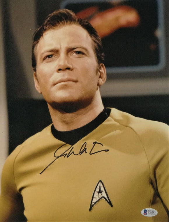William Shatner Autographed 11x14 Star Trek Close Up Photo - Beckett Auth *Black