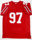 Nick Bosa Autographed Red College Style STAT Jersey- JSA W Auth *9