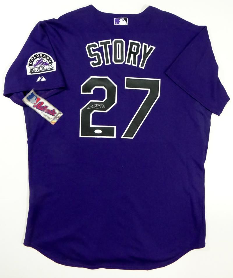 Trevor Story Colorado Rockies Autographed Purple #27 Jersey JSA