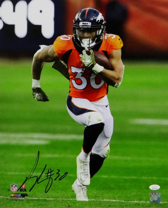Phillip Lindsay Autographed Broncos 16x20 PF Running w/ Ball Photo - JSA W Auth *